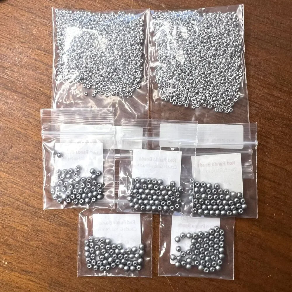 Red Panda Beads Lot Czech Glass Pearls Metallic Silver Jewelry Making Beads